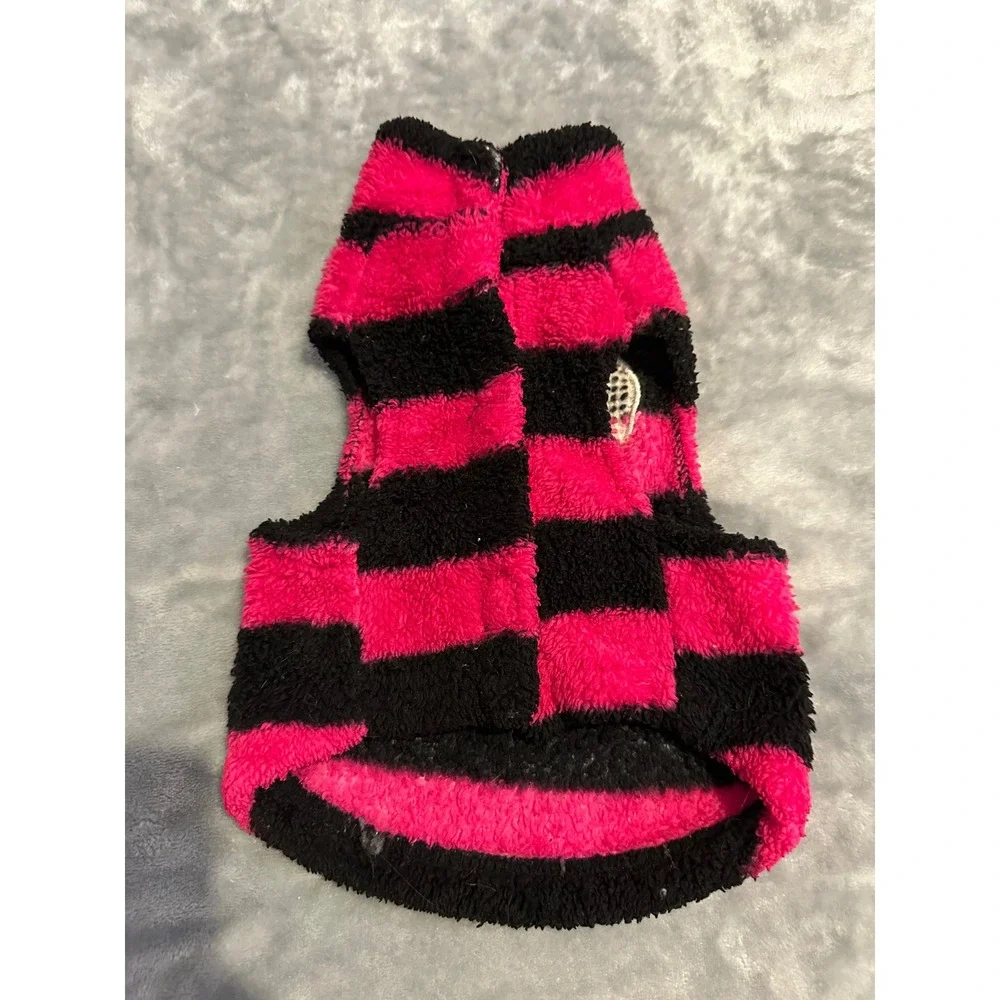 Unbranded Pet Sweater Unisex S Pink Black Striped Heart Fleece Vest Dog Coat